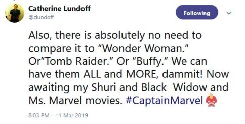 catherine lundoff tweet we deserve all the woman-fronted movies we can get