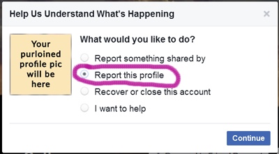 facebook report profile spoofing screenshot