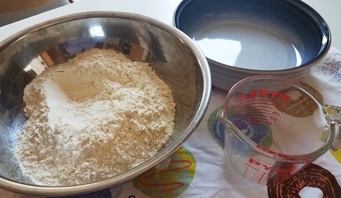 4 cups flour in stainless steel bowl