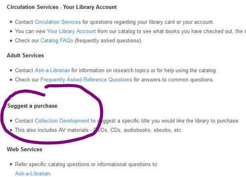 screenshot of library web site